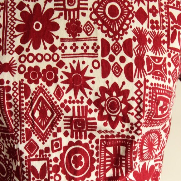 Vintage 1950s Dress, Red and White Cotton Fit and Flare with Lace Trim - Picture 5 of 13